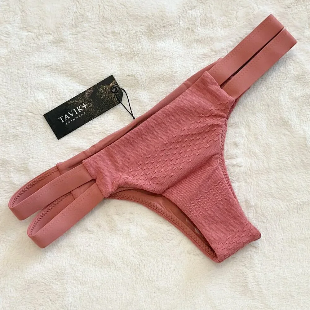 NWT Tavik Chloe Mini Cutout Swim Bottom in Textured Rose - Small